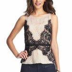 Loft Sleeveless Top Womens 2 Cream Black Floral Eyelash Lace Overlay Coquette Photo 1