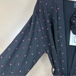 Plush Women’s Black Pink Hearts Tie Front Short Robe Hair Scrunchie Set Small Photo 6