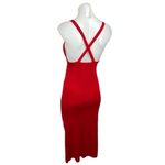 ZARA  Red Sleeveless V-Neck Cross Back Strap Midi Stretch Knit Bodycon Dress Sz M Photo 1