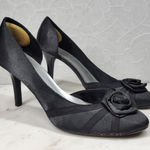 Fioni Dress Pumps Womens 8.5 Black Satin Rose Stiletto High Heels Formal Photo 0