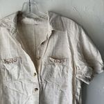 Cottage Button Up Shirt Medium Beige Short Sleeve Embroidered Pockets Casual Top Photo 1