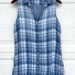 Side Stitch Womens Shirt Tunic Blue Plaid Sleeveless Button Up Medium Photo 0