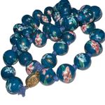 Chinese Export Hand Painted Floral Turquoise Vtg Porcelain Bead Necklace Blue Photo 2