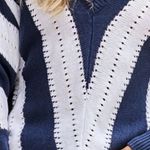 BLUE WHITE STRIPED COLOR BLOCK V NECK KNITTED SWEATER LARGE Photo 5