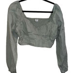 Cotton On light moss green linen cotton peasant top crop top smocked corset styl Photo 0