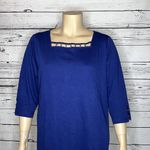 Quacker Factory NWT Size 2X Blue Rhinestone Cut-Out Square Neckline Knit Top Photo 1