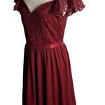 MissMay Retro Lace Chiffon Swing Dress L Wine Red Flutter Sleeve Lined Zip NEW Size L Photo 3