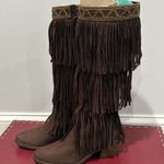 Donald Pliner  Women’s Couture Brown Suede Fringe Boots Denise Knee High Beaded 7 Photo 6
