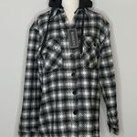 BLANK NYC Hooded Shirt Jacket Small Black White Plaid Flannel Button Front Photo 0