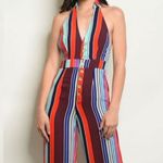 Striped Halter Style Jumpsuit Red Photo 3