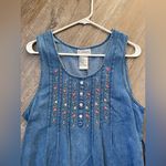 VTG BASIC EDITIONS Embroidered Denim Sleeveless Dress Maxi Blue Floral Size S Photo 8