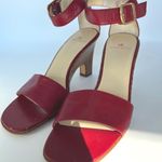 AK Anne Klein Red Leather Ankle Strap Wedge‎ Heel Sandals Women's Size 6M Photo 0