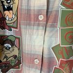 Looney Tunes Vintage 1994 Flannel Plaid Hooded Shirt Women's Size Large - FLAWS Photo 7
