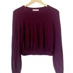 Free People  Jersey Top Burgundy Knit Crop Long Sleeve Blouse Elastic Waist Small Photo 0