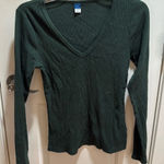 Old Navy Ribbed VNeck Long Sleeve Green Size M | Dark Academia | Cozy Core Photo 0