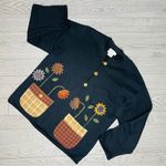 Vintage sugar ridge full button sun flower floral long sleeve sweater shirt lg Black Photo 0