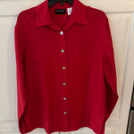 BAY STUDIO Career Red Silk Button Up Long Sleeve Collared Shirt Top Women's L Size L Photo 0
