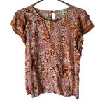 Cynthia Rowley  Paisley Flutter Sleeve Blouse Size M Boho‎ Chic Crinkle Rayon Top Photo 0