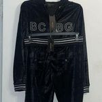 BCBGMAXAZRIA COPY - BCBG BLACK VELVET BLING SILVER STUD DRAGON & LOGO HOODIE & CROPPED PANTS… Photo 0