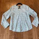 Willi Smith  100% linen blue paisley long sleeve blouse large Photo 4