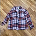 Old Navy  Size Small Pink Multicolor Cropped Plaid Flannel Boyfriend Shirt Photo 7