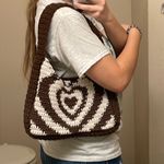 Handmade  Y2K Crochet Brown Heart Shoulder Bag Purse Photo 2