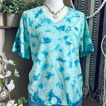 Natural Reflections  Blue Tie Dye Oversized Short Sleeve V Neck T Shirt Photo 0