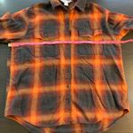 Old Navy Evermore Boyfriend Fit Flannel Shirt Orange Plaid Small Swiftie Cozy Photo 5