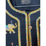 Bob Mackie wearable art black coat embroidered Elephants gold logo buttons large Photo 8