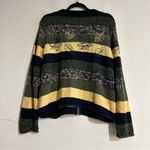 Vintage Green Yellow Striped Leaf Embroidered Knit Zip Up Cardigan Sweater XL Blue Photo 7