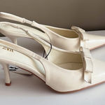 ZARA  NWT off white ivory cream bow sling back faux patent kitten heels Photo 0