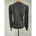 Nanette Lepore Black Lurex Ribbed Balloon Sleeve Sweater Silver Buttons sz M Photo 4
