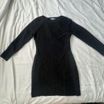 Reformation DEE waffle print sheer long sleeve bodycon mini little black dress L Photo 12