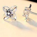 Boutique NEW 925 Sterling Silver Clover Diamond Stud Earrings Photo 0