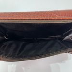 Brighton Vtg Brown Embossed Leather Tapestry Wallet Clutch Silver Bar Accent Photo 6