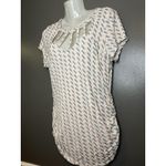 Candie's Shirt Womens XL Pink Gray Chevron Cutout Neck Ruched Hem Tunic Stretch Photo 3