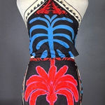 Women’s Summer Halter Neck Mini Dress Red & Blue Floral Print Tie Back Size S Black Photo 0