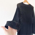 Quince Organic Cotton Open Knit Long Sleeve Cover Up Mini Dress in Black Photo 4