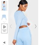 Pretty Little Thing BLUE RUCHE LONG SLEEVE CROP Photo 1