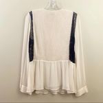 Alice + Olivia Elysia Lace Paneled Plisse-Georgette Off White/Black Peplum Top Photo 7