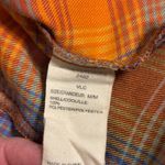 Woolrich  Women’s Plaid Button Up Flannel Shirt Orange Blue Medium Photo 2