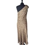 A New Day Black + Brown Satin Leopard Print One Shoulder Tea Length Dress Photo 5