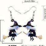 Cartoon Broomstick Witch Acrylic Earrings For Halloween Party Decor Gothic Style Black Photo 9