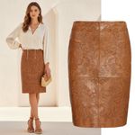 NEW Lauren Ralph Lauren Black Label Tooled Leather Pencil Skirt Sz 10 Brown Luxe Photo 1