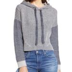 Splendid  Navy & White Ribbed Knit Hooded Sweater Photo 7