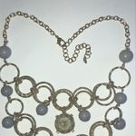 Light Gold Tone Gray Marble & Purple Bib Boho Statement Necklace Photo 4