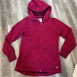 Burton Fleece Hooded Jacket Maroon Red Oversized Hood Full Zip Coat Size Large Photo 5