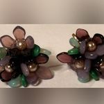 Vintage MCM 1950s West Germany Demi Parure Purple Green Glass Floral Screw Back Photo 3