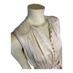 Hanii Y cream Silk sleeveless belted dress buttoned chest & lace size small Photo 3
