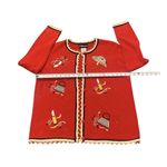 Sag Harbor Vtg  Embroidered Cardigan‎ Medium Red Ramie Feminine Novelty Lipstick Photo 2